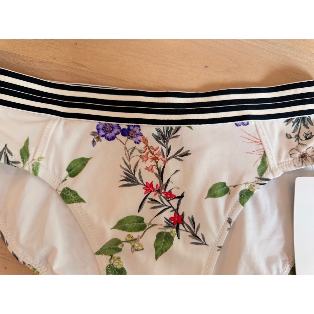 Athleta Gold Coast Floral Swim Bottom White Striped Mid Rise Full Coverage S NEW - Picture 2 of 5